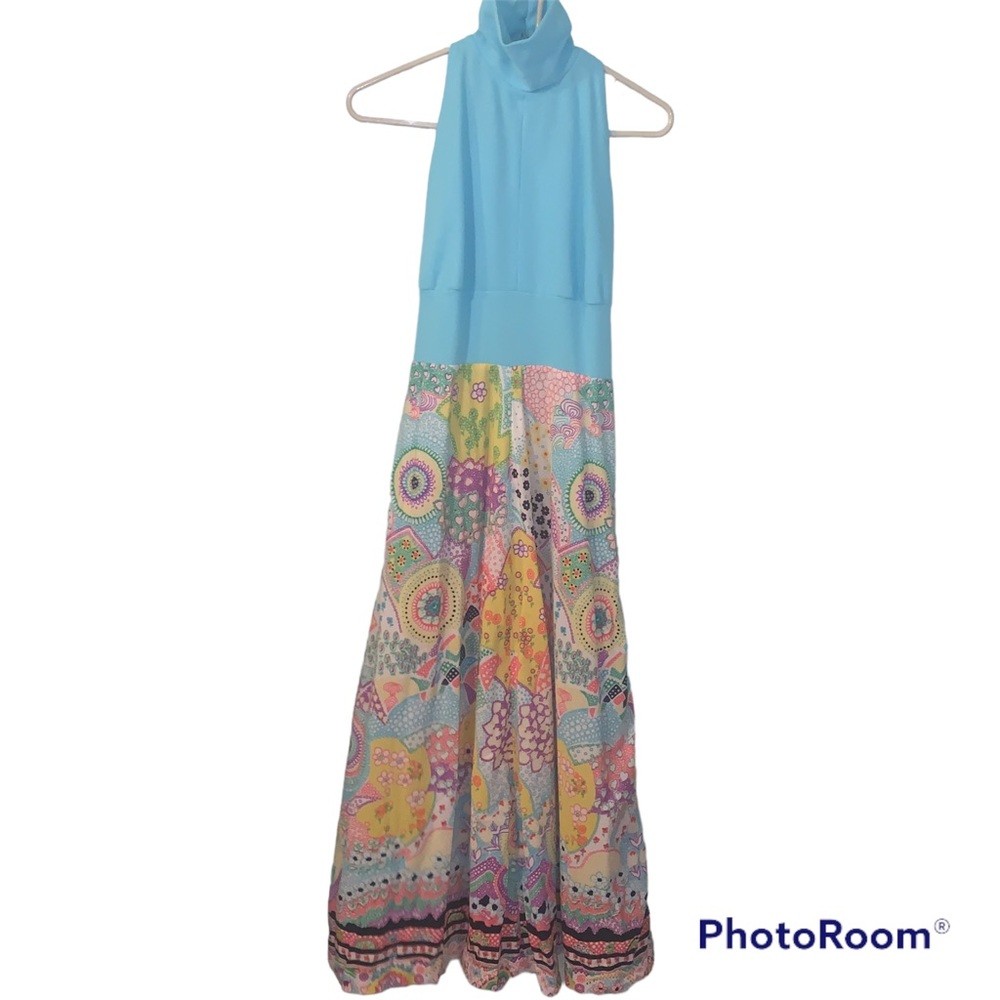 Vintage 1970s Handmade Sleeveless Long Dress with turtleneck size XS